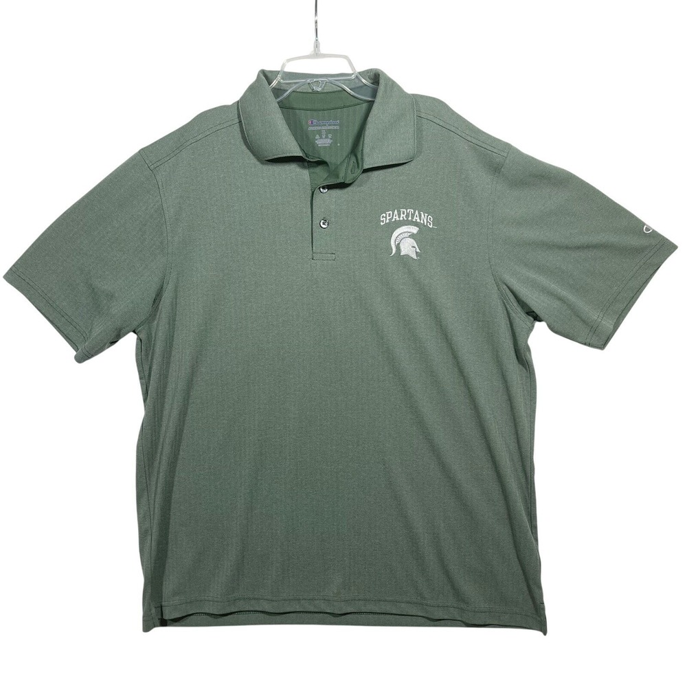 Champion Polo Shirt Mens XL Green Michigan State Spartans Herringbone Logo‎